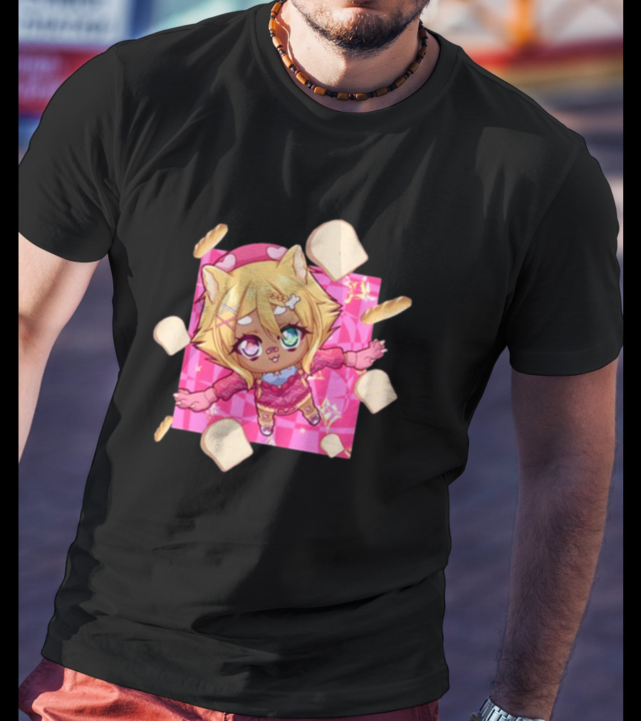 Breadguette Miyu Cute Cat-Eared Character Surrounded By Bread And Baguettes T-Shirt