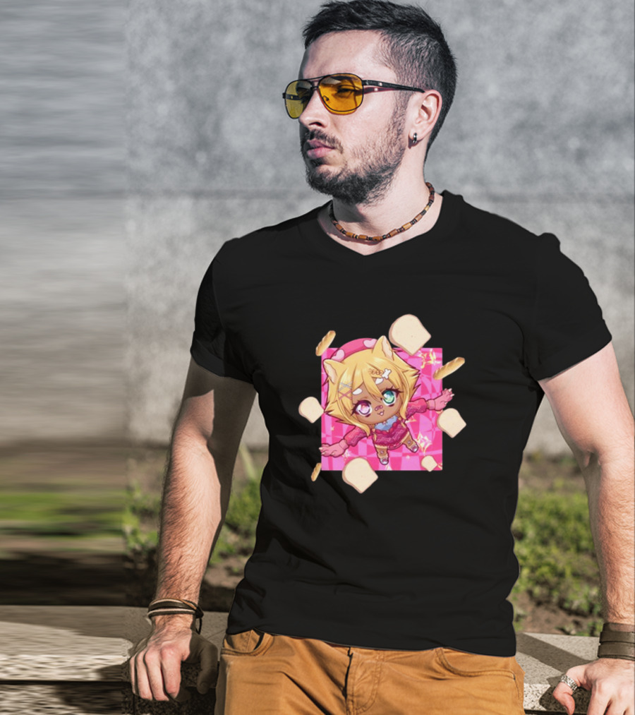 Breadguette Miyu Cute Cat-Eared Character Surrounded By Bread And Baguettes T-Shirt