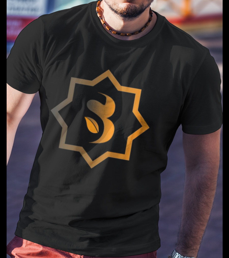 Sidrabank Golden Emblem With Leaf Icon In Star Frame T-Shirt