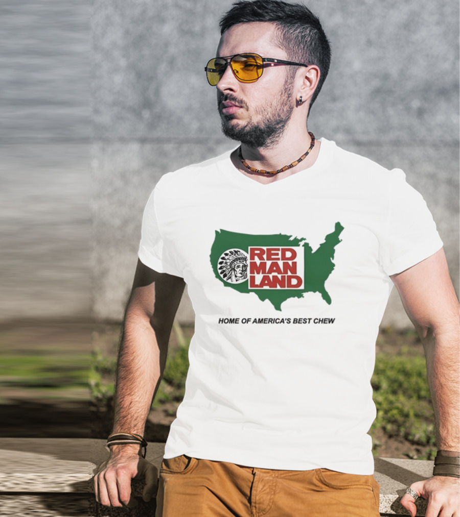 Cornbreadcountryclub Red Man Land Home Of America's Best Chew Map T-Shirt