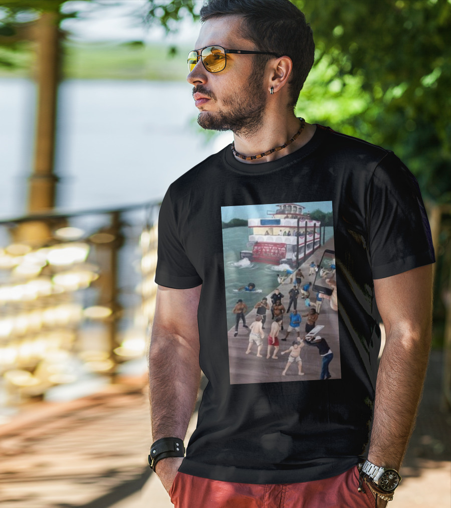Kenny Akers Alabama River Brawl Boat Dock Scene T-Shirt