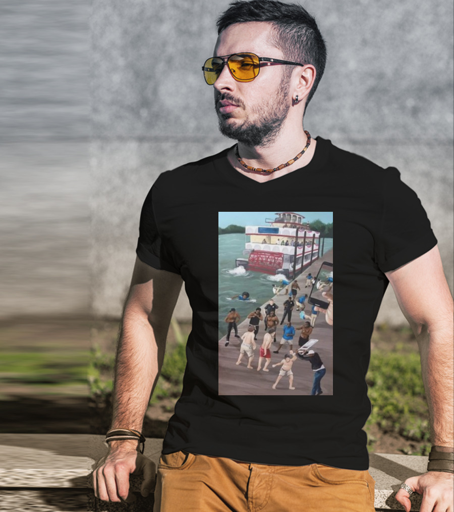 Kenny Akers Alabama River Brawl Boat Dock Scene T-Shirt