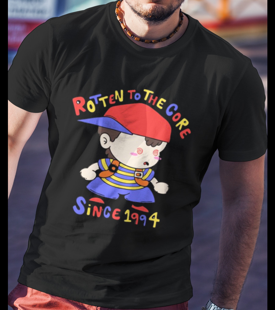 Rotten To The Core Since 1994 Striped Shirt Red Cap Backpack Spirals T-Shirt