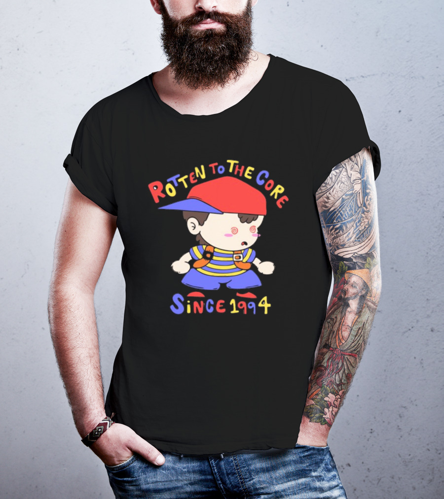 Rotten To The Core Since 1994 Striped Shirt Red Cap Backpack Spirals T-Shirt