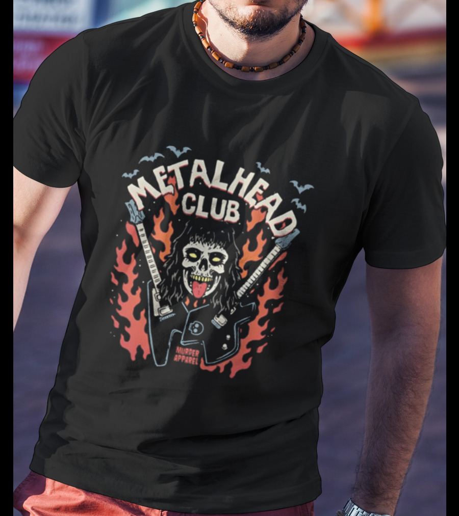 Metalhead Club Murder Apparel Flame Skull Guitars T-Shirt