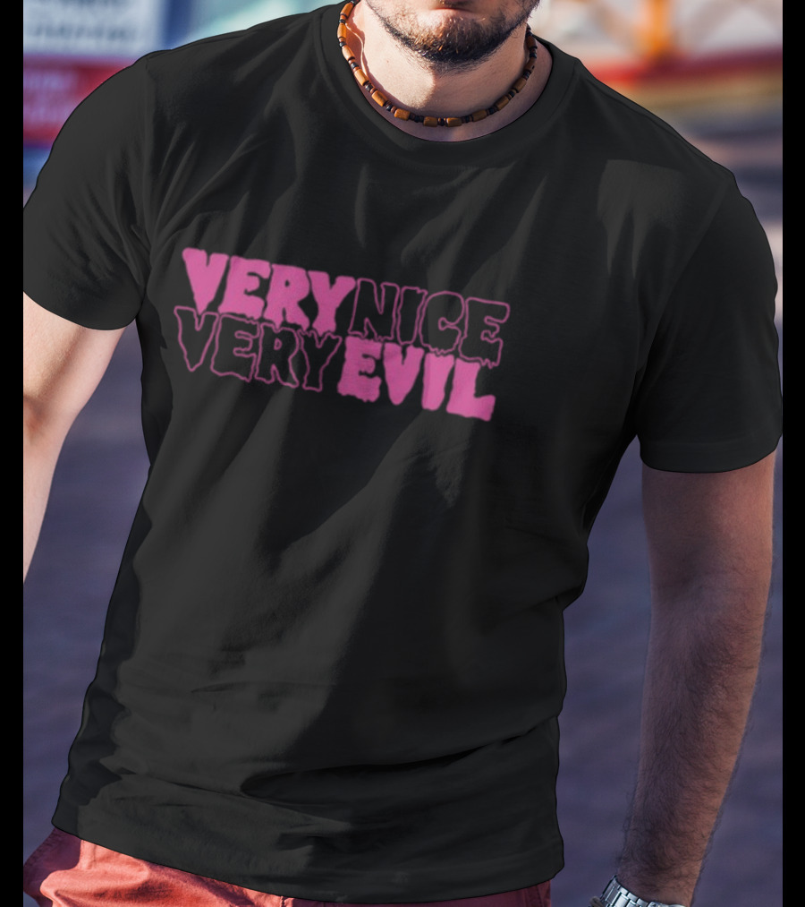 Very Nice Very Evil Pink Word Logo T-Shirt