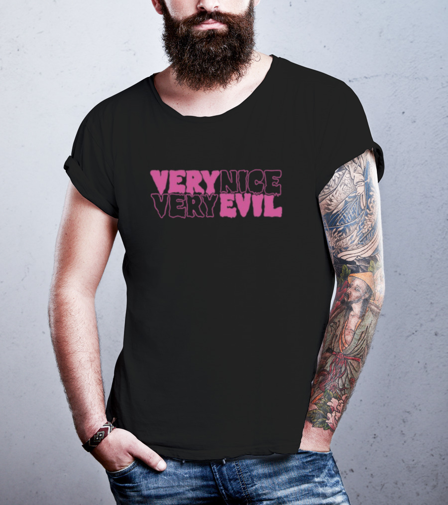 Very Nice Very Evil Pink Word Logo T-Shirt