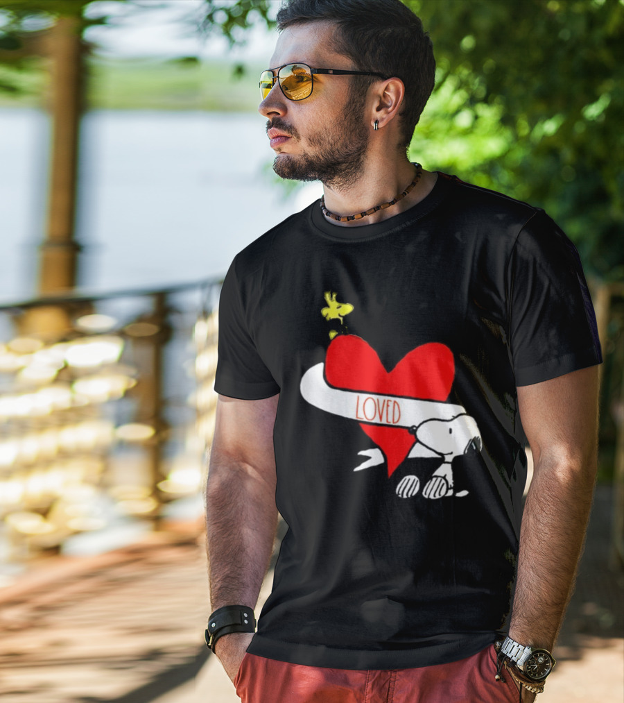 Rae Dunn X Peanuts Loved Snoopy Woodstock Red Heart T-Shirt