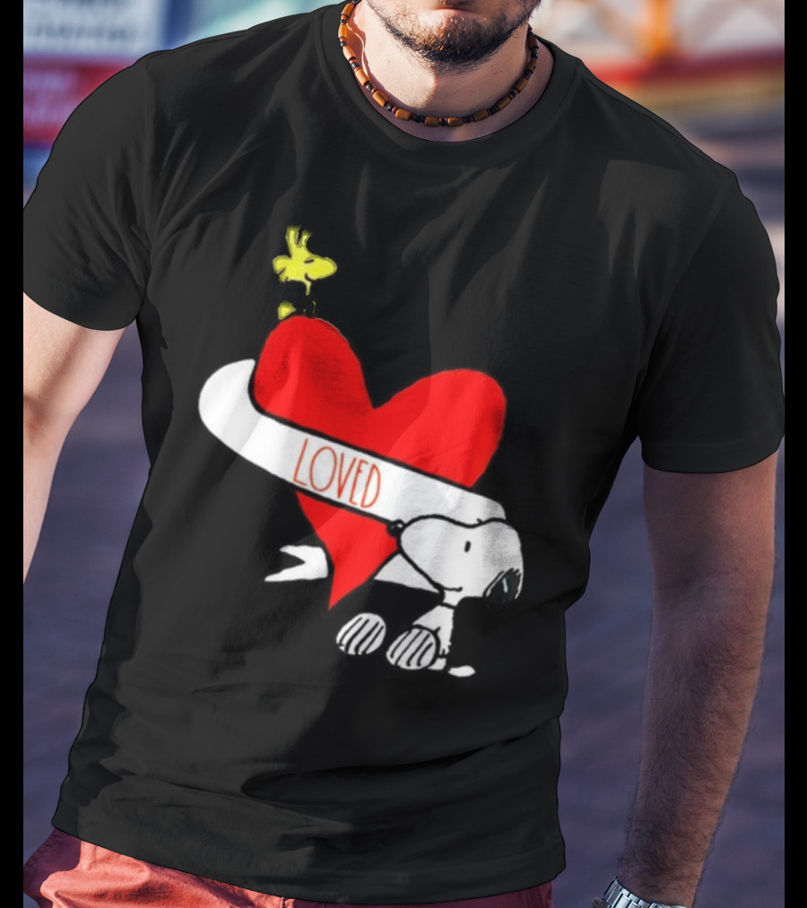 Rae Dunn X Peanuts Loved Snoopy Woodstock Red Heart T-Shirt