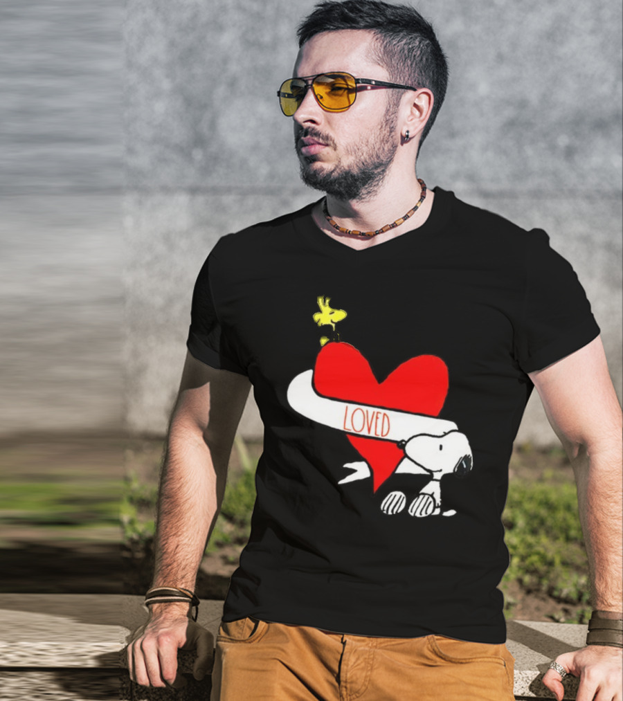 Rae Dunn X Peanuts Loved Snoopy Woodstock Red Heart T-Shirt