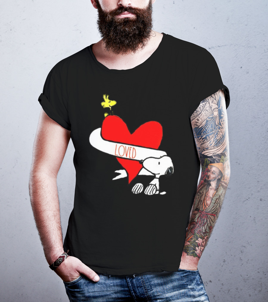 Rae Dunn X Peanuts Loved Snoopy Woodstock Red Heart T-Shirt