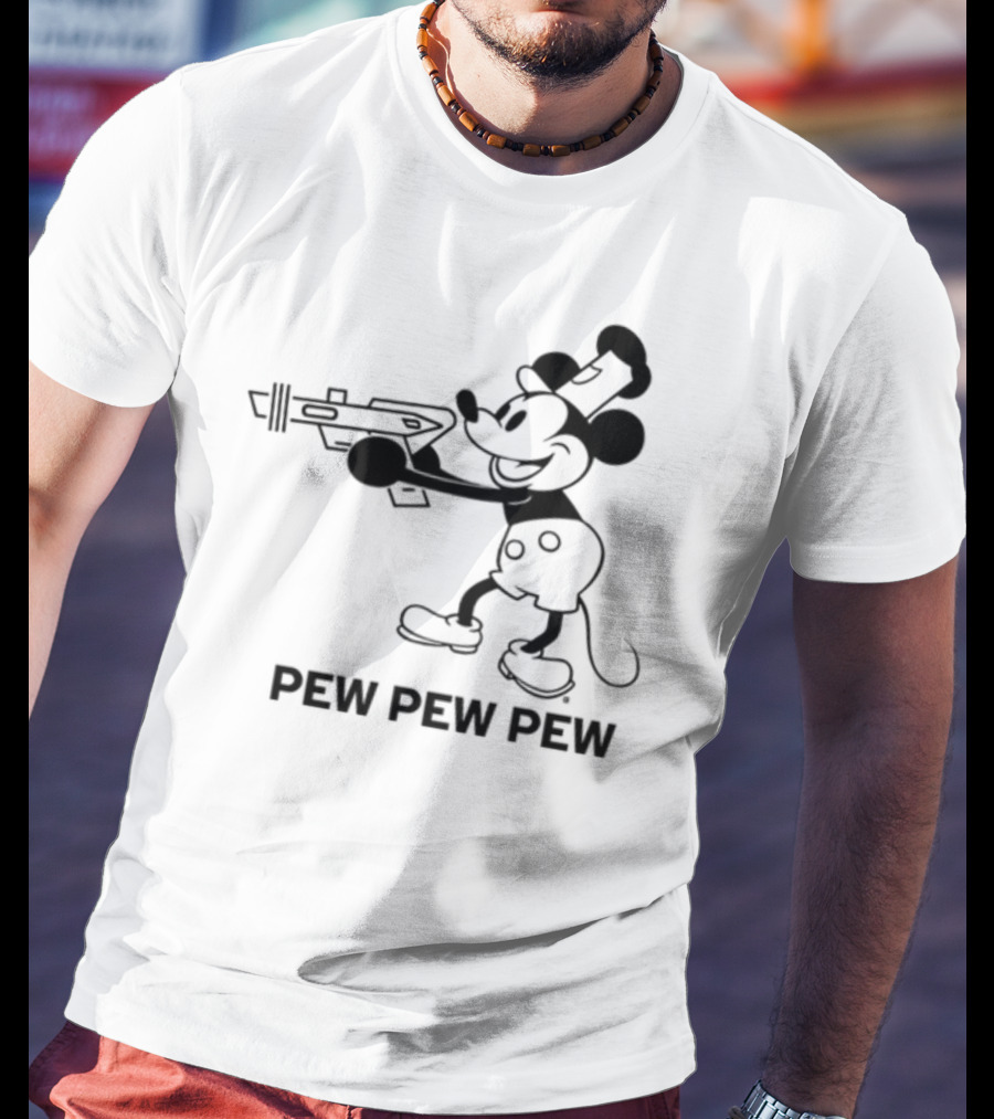 Pew Pew Pew Steamboat Mouse Retro Gun Fun T-Shirt