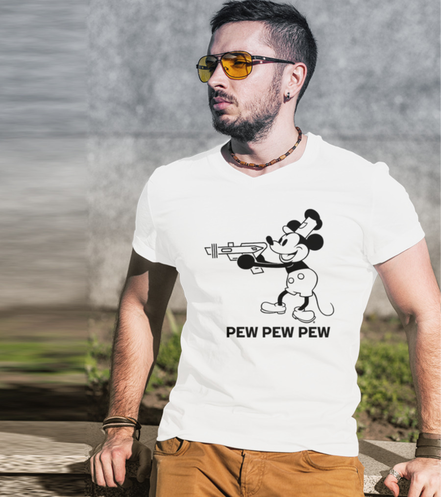 Pew Pew Pew Steamboat Mouse Retro Gun Fun T-Shirt