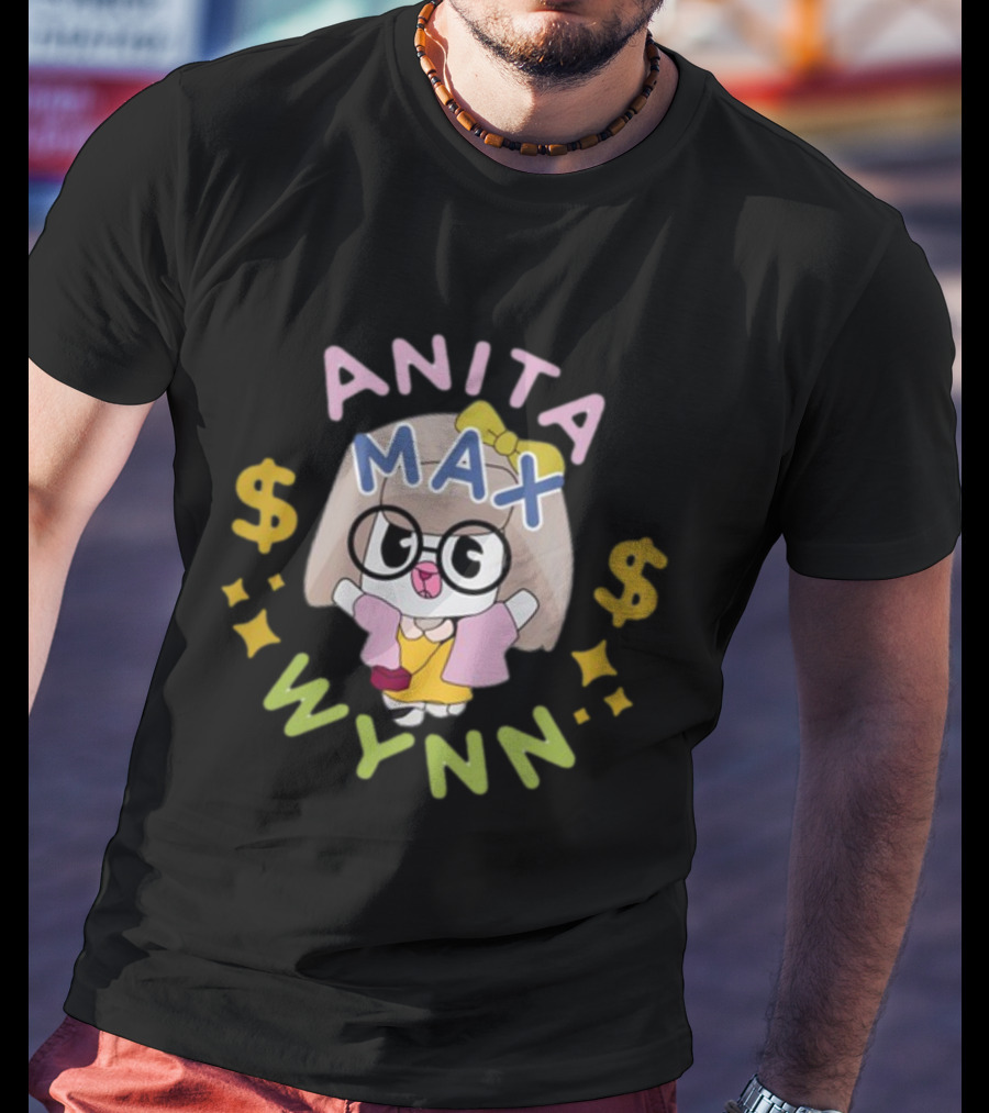 Anita Max Wynn Funnyahhtees Cartoon Character With Glasses And Dollar Signs T-Shirt