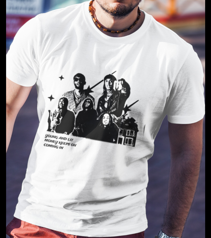 Maaza Shop Young And Lit Money Keeps On Coming In Iconic Figures And House Scene T-Shirt