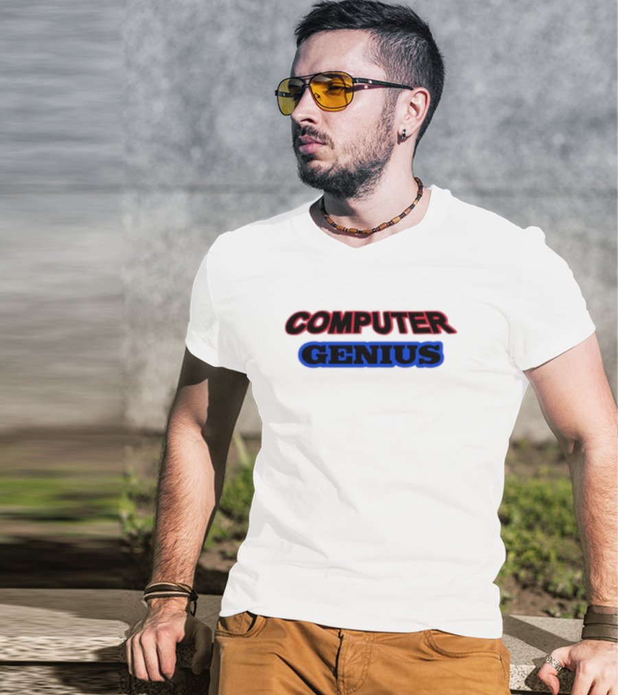 Omweekend Red Blue Computer Genius T-Shirt
