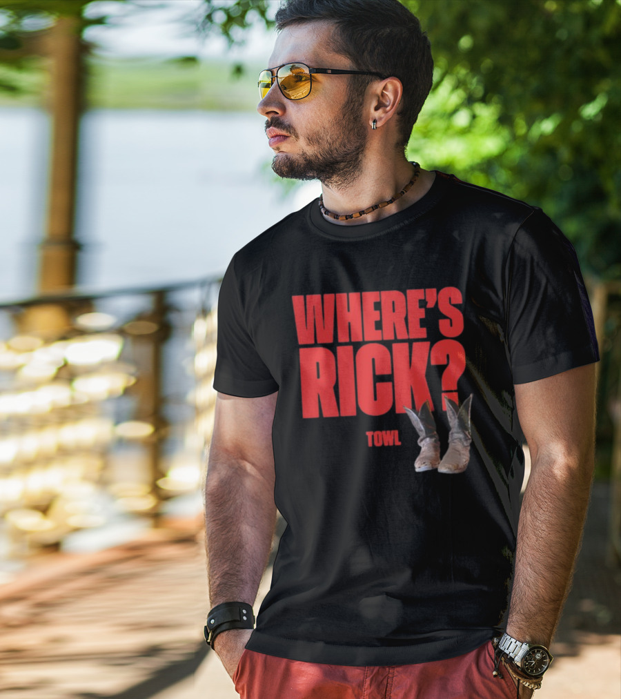 WHERE'S RICK TOWL Cowboy Boots Mystery T-Shirt