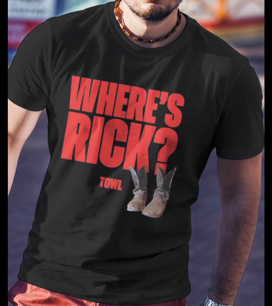 WHERE'S RICK TOWL Cowboy Boots Mystery T-Shirt