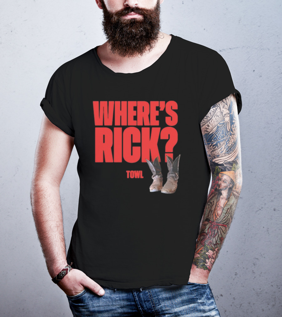 WHERE'S RICK TOWL Cowboy Boots Mystery T-Shirt