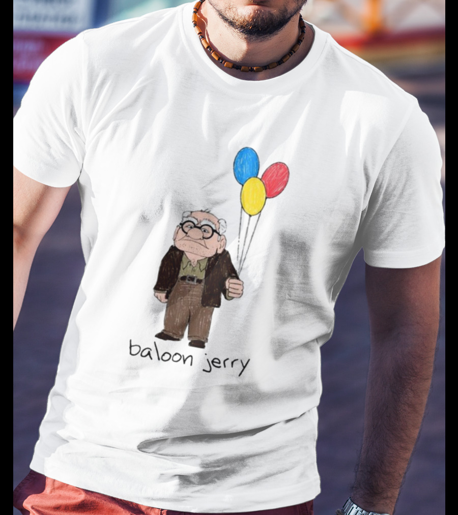 Baloon Jerry Elderly Cartoon Holding Colorful Balloons T-Shirt