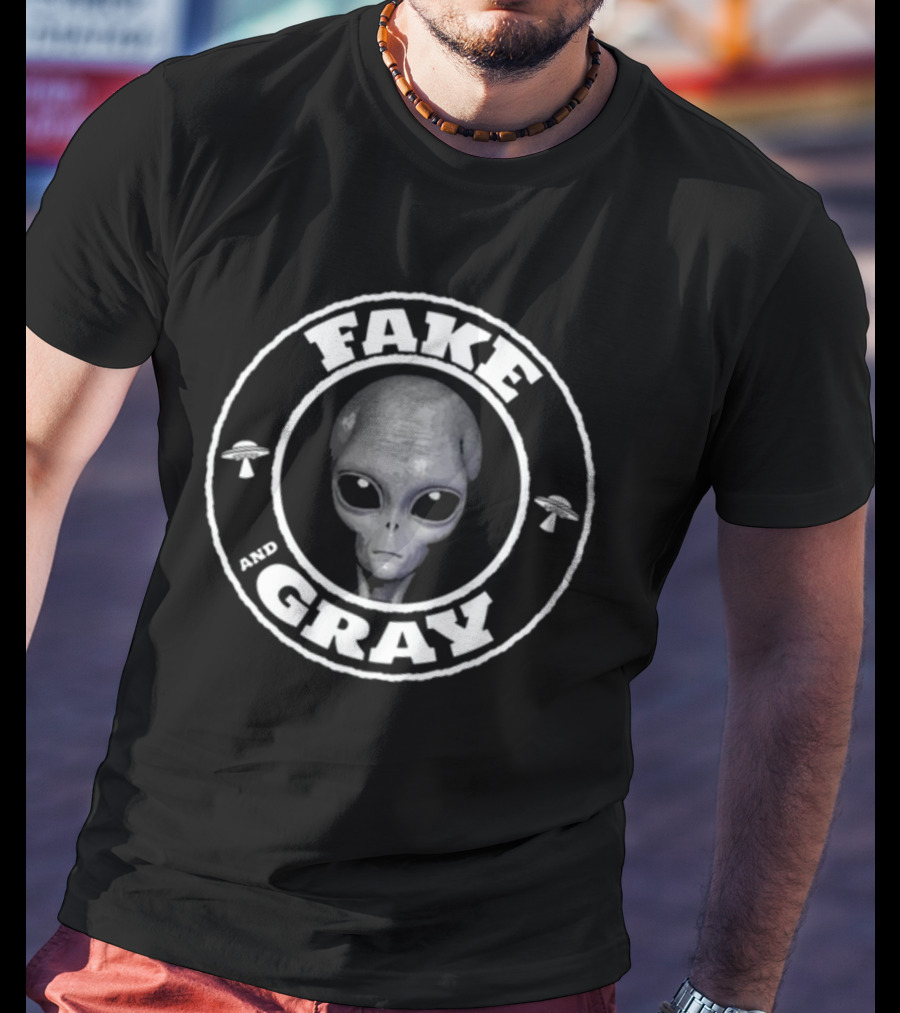 Fake And Gray Alien UFO Badge T-Shirt