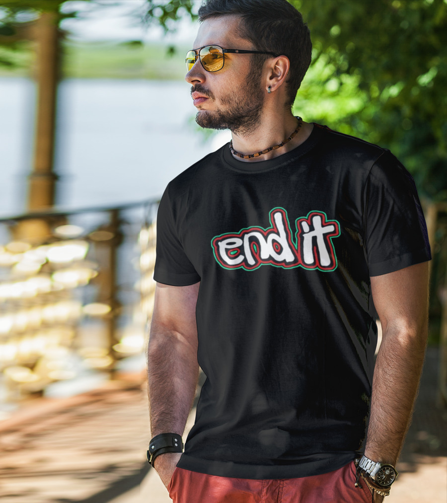 End It Freethepeople Black Red Green Outline Text T-Shirt