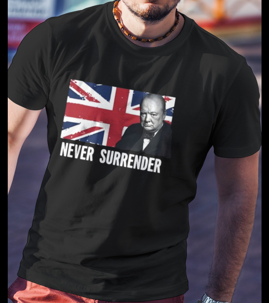 Never Surrender Winston Churchill Union Jack T-Shirt
