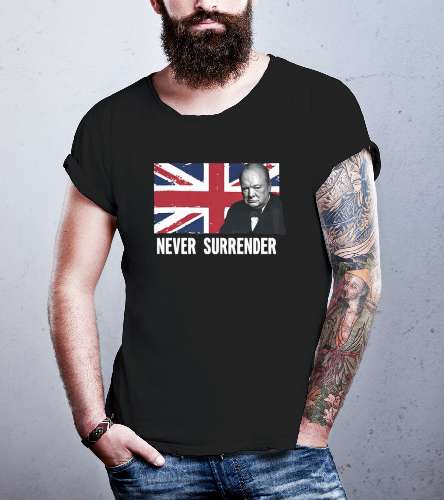 Never Surrender Winston Churchill Union Jack T-Shirt
