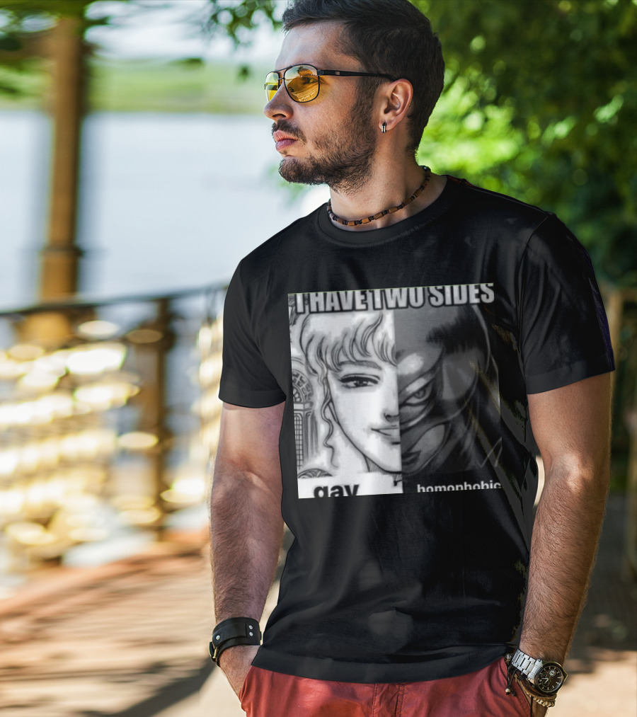 I Have Two Sides Gay Homophobic Manga Character Split Face T-Shirt