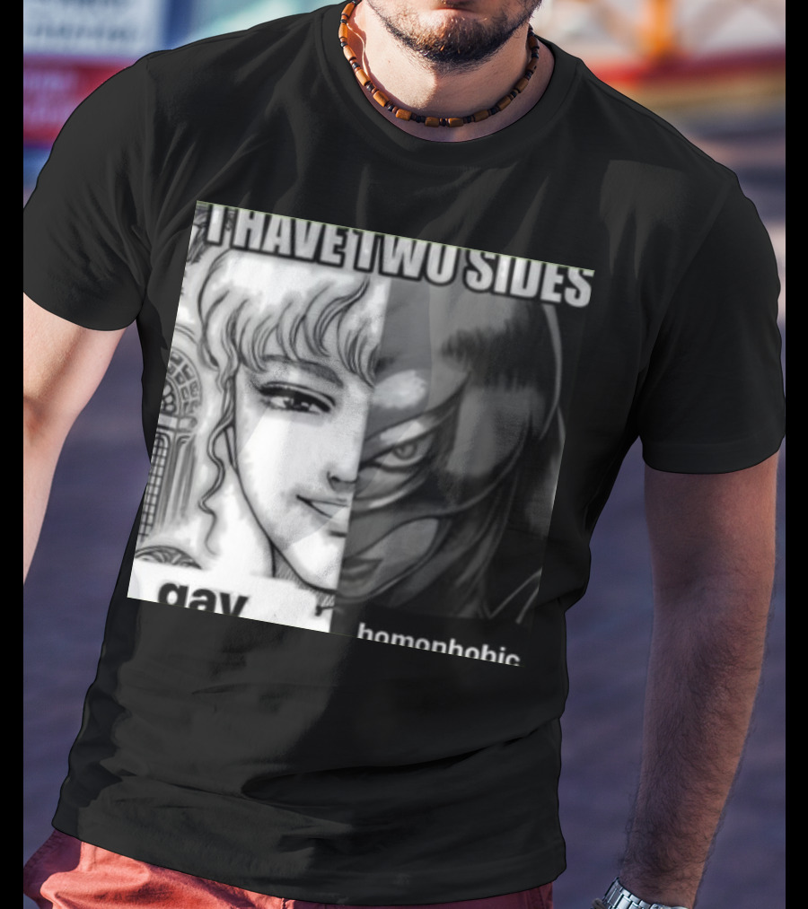 I Have Two Sides Gay Homophobic Manga Character Split Face T-Shirt