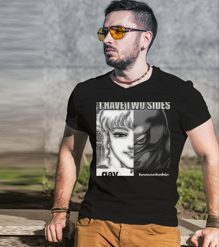 I Have Two Sides Gay Homophobic Manga Character Split Face T-Shirt