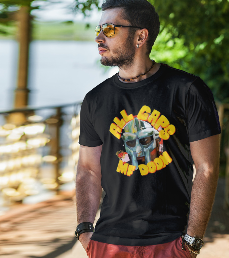 All Caps MF DOOM Villain Graphic Mask T-Shirt