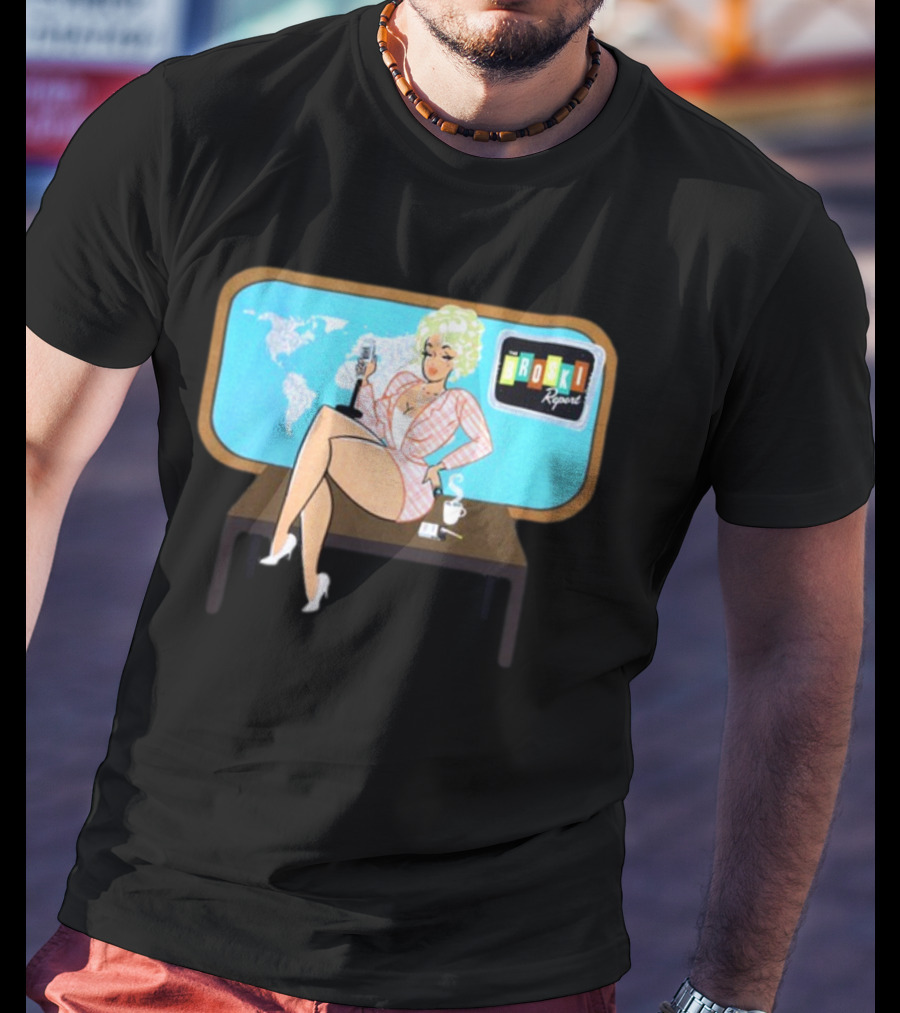 Broski Report News Blonde Host With Microphone And World Map T-Shirt
