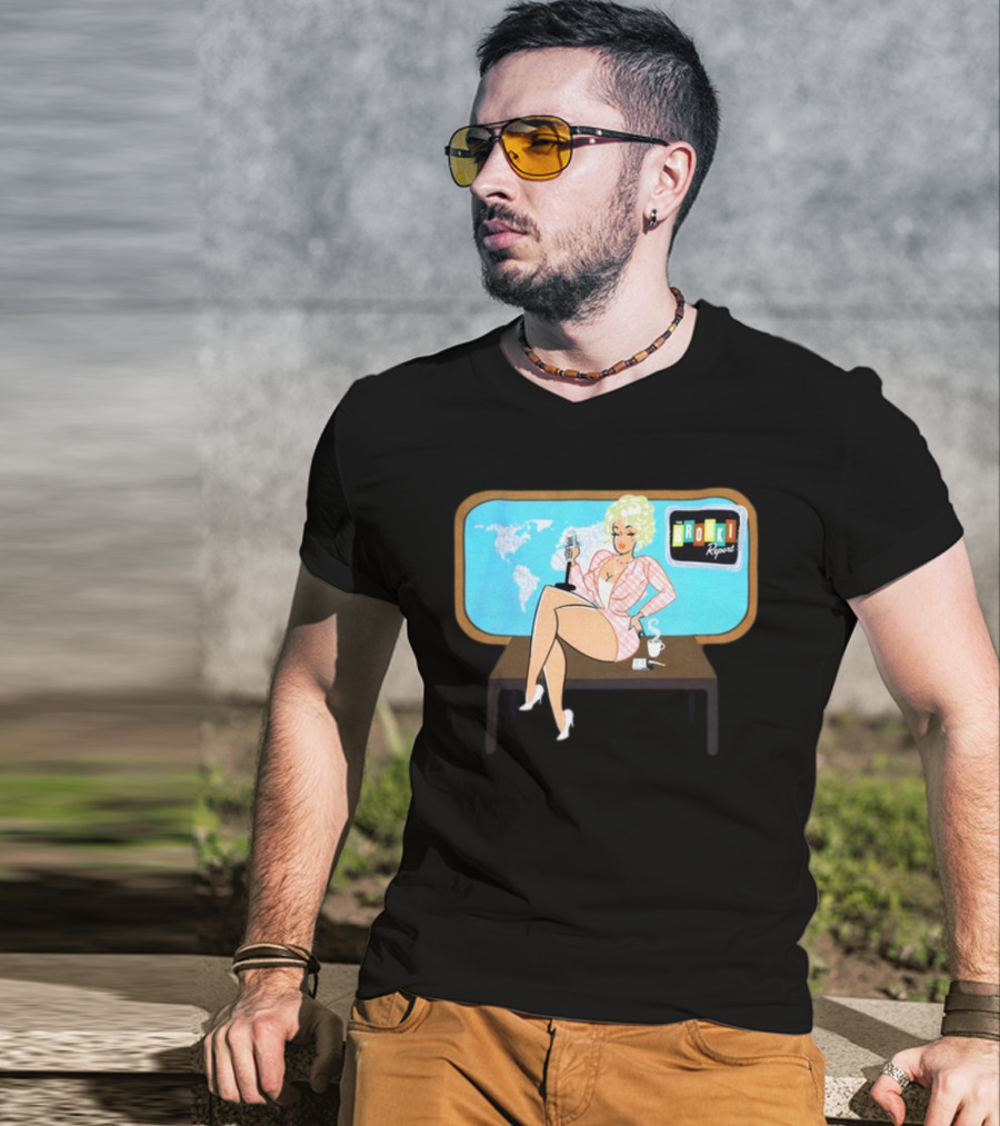 Broski Report News Blonde Host With Microphone And World Map T-Shirt
