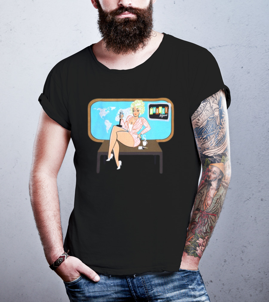 Broski Report News Blonde Host With Microphone And World Map T-Shirt