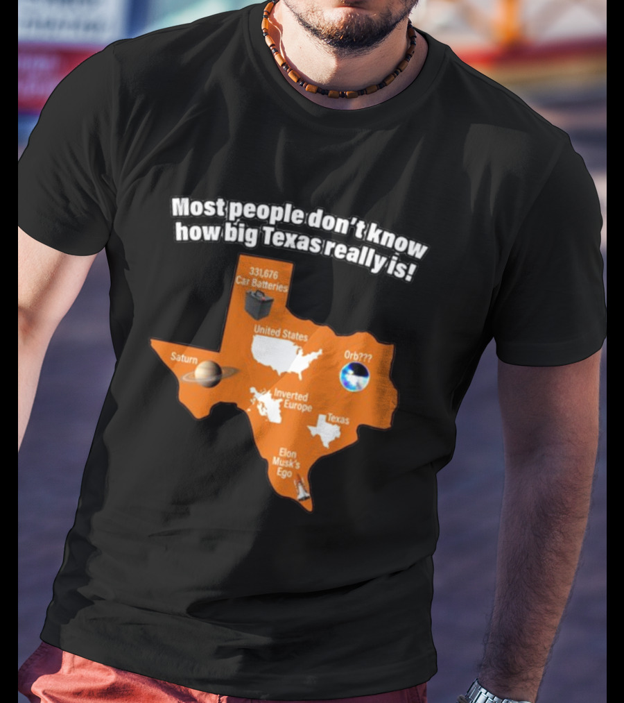 Most People Don't Know How Big Texas Really Is Saturn Car Batteries Elon Musk's Ego Inverted Europe Orb United States T-Shirt