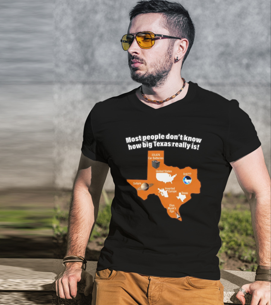 Most People Don't Know How Big Texas Really Is Saturn Car Batteries Elon Musk's Ego Inverted Europe Orb United States T-Shirt
