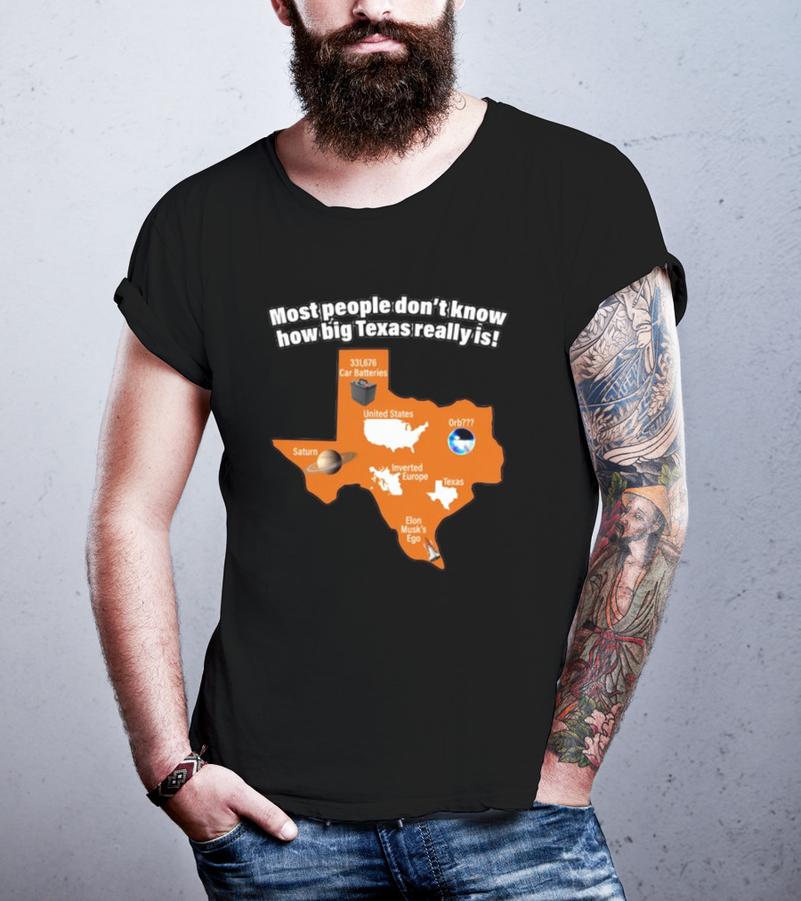Most People Don't Know How Big Texas Really Is Saturn Car Batteries Elon Musk's Ego Inverted Europe Orb United States T-Shirt