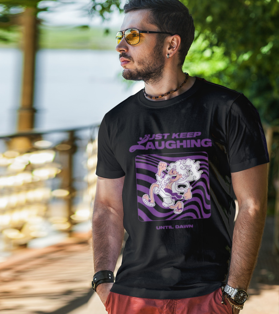 Just Keep Laughing Until Dawn Purple Wavy Cartoon Character T-Shirt
