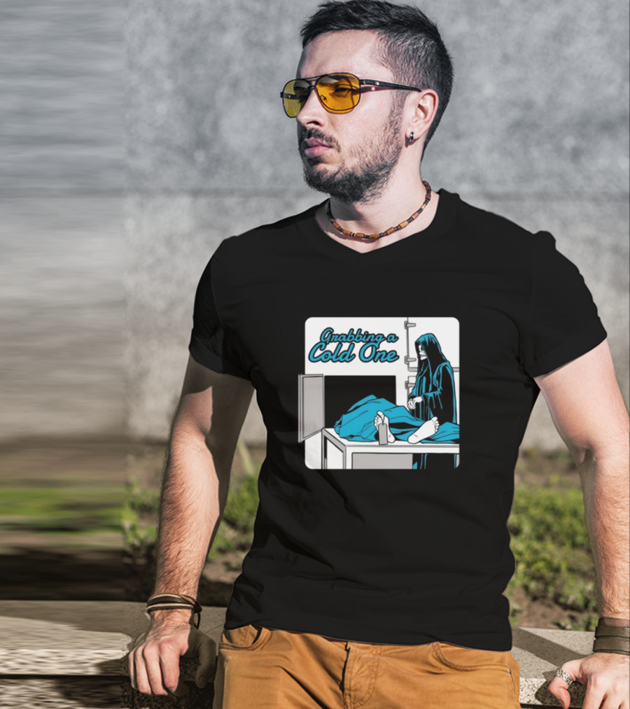 Grabbing A Cold One Grim Reaper With Feet On Morgue Table T-Shirt