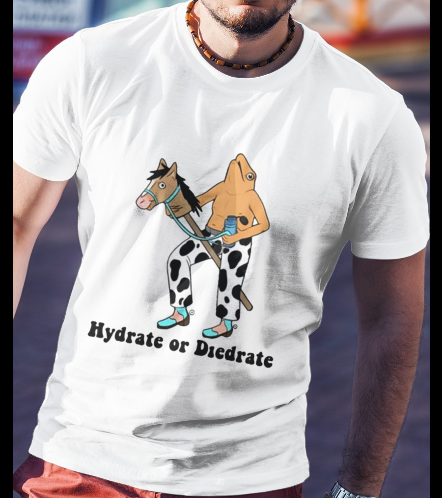 Hydrate Or Diedrate Frog Head On Human Riding Stick Horse With Cow Pants And Water Bottle T-Shirt