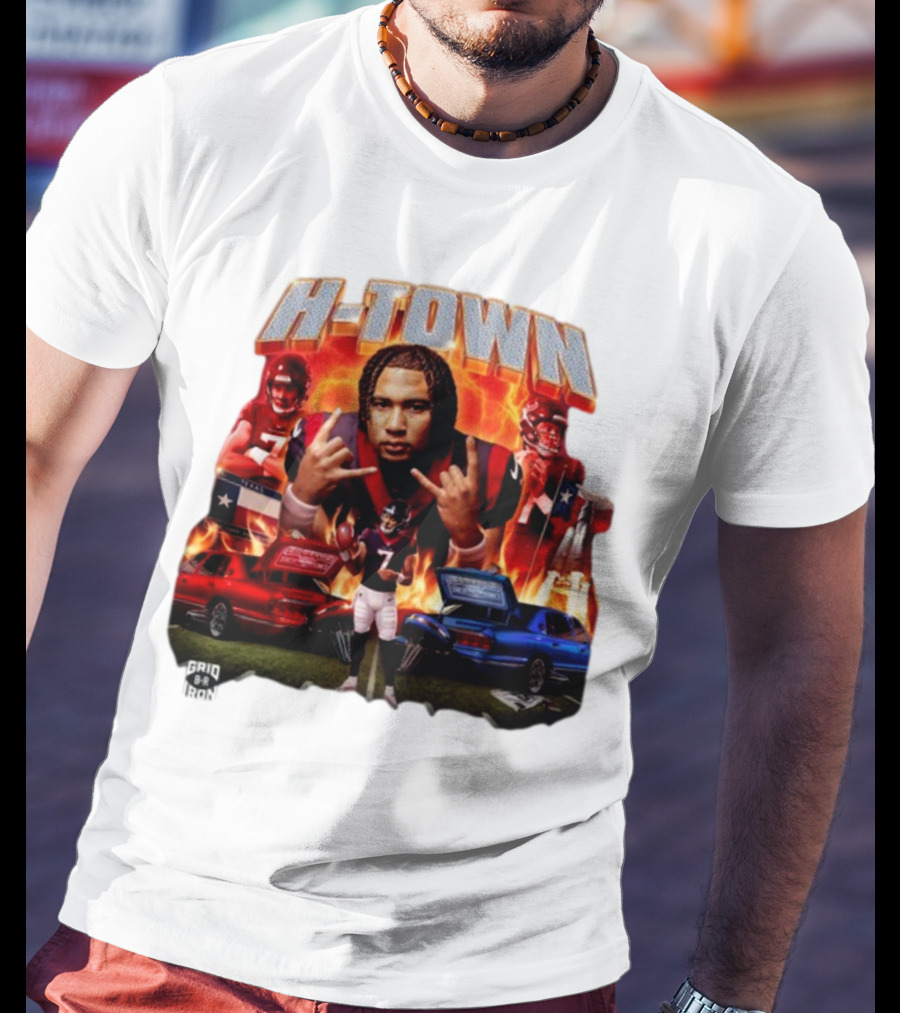 H-Town CJ Stroud Football Grid Iron Texas Pride Flames T-Shirt