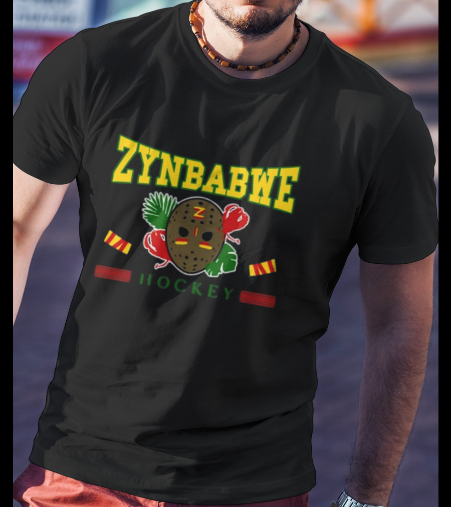 Frzrtrps Store Zimbabwe Hockey Mask And Sticks Design Zybwe Hockey Tarp T-Shirt