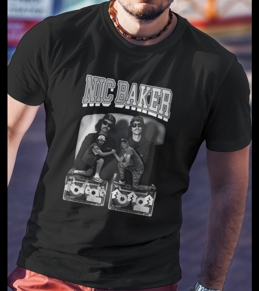 Nic Baker Mixtape 80s Style Skateboarders Retro Black And White Photography T-Shirt