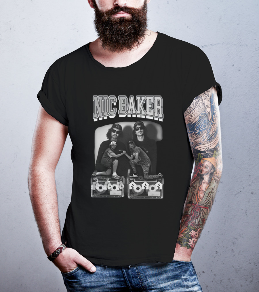 Nic Baker Mixtape 80s Style Skateboarders Retro Black And White Photography T-Shirt