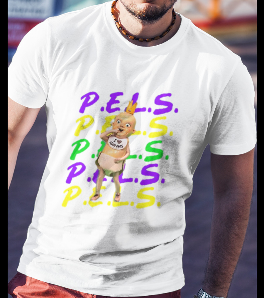 P.E.L.S King Cakes Baby Icon Text In Purple Green Yellow T-Shirt