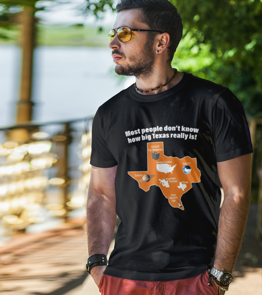 Funny Texas Map With Saturn Elon Musk's Ego And Car Batteries T-Shirt