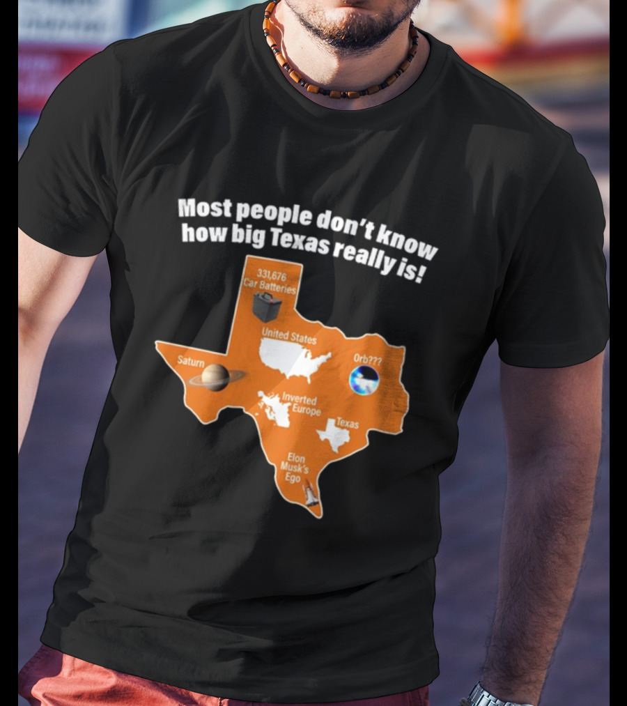 Funny Texas Map With Saturn Elon Musk's Ego And Car Batteries T-Shirt