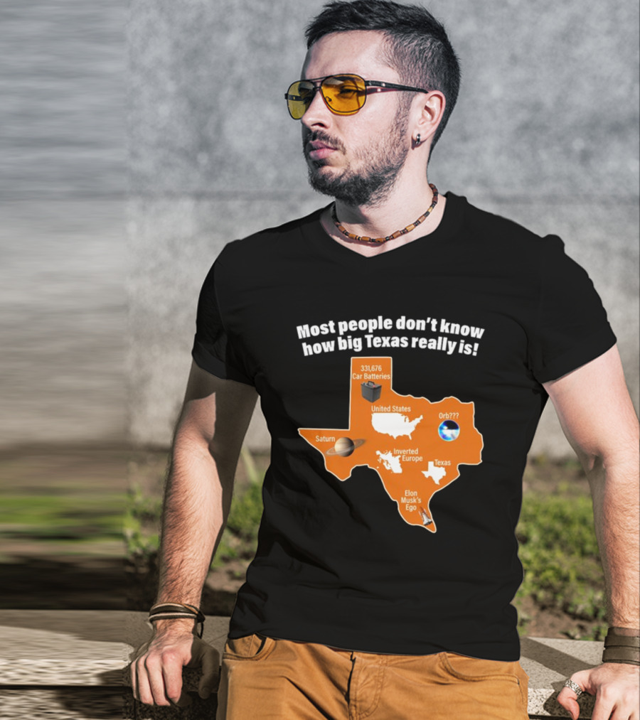 Funny Texas Map With Saturn Elon Musk's Ego And Car Batteries T-Shirt