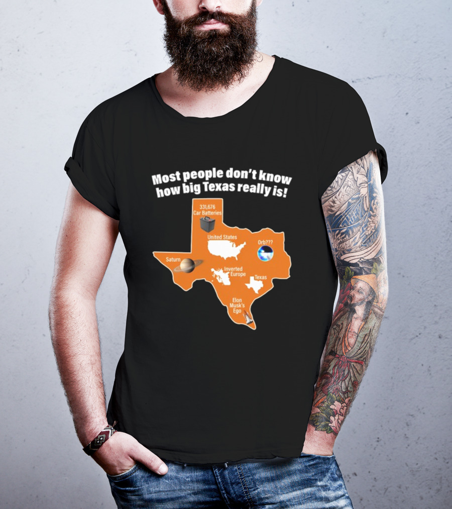 Funny Texas Map With Saturn Elon Musk's Ego And Car Batteries T-Shirt